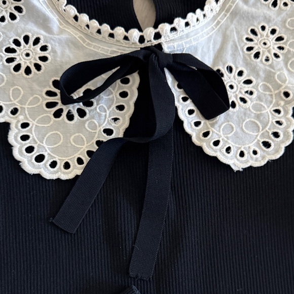 Zara Black Top with Cream Lace Bib Collar bow - Picture 4 of 10